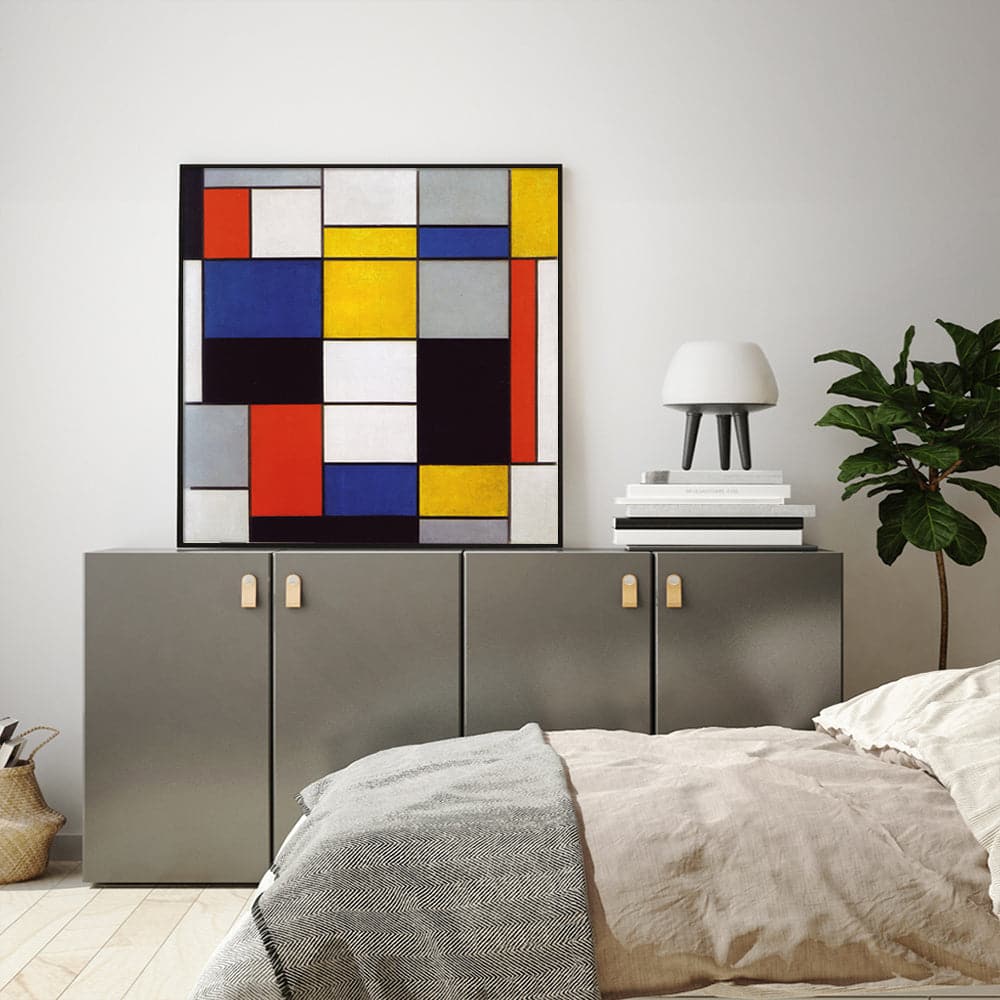 70cmx70cm Large Composition A By Piet Mondrian Black Frame Canvas Wall Art-Home &amp; Garden &gt; Wall Art-PEROZ Accessories