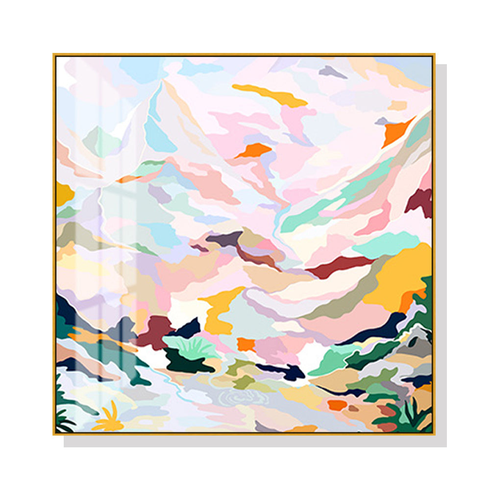 60cmx60cm Abstract Pink Mountain Hand Painted Style Gold Frame Canvas Wall Art-Home &amp; Garden &gt; Wall Art-PEROZ Accessories