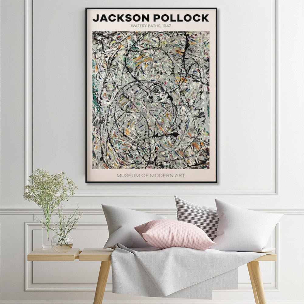 60cmx90cm Jackson Pollock Exhibition III Black Frame Canvas Wall Art-Home &amp; Garden &gt; Wall Art-PEROZ Accessories