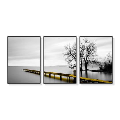 50cmx70cm Calm Lake Bridge Tree Scene 3 Sets Black Frame Canvas Wall Art-Home &amp; Garden &gt; Wall Art-PEROZ Accessories