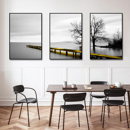 50cmx70cm Calm Lake Bridge Tree Scene 3 Sets Black Frame Canvas Wall Art-Home &amp; Garden &gt; Wall Art-PEROZ Accessories