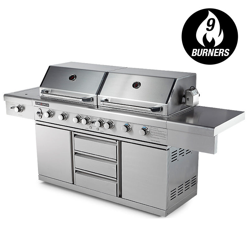 EuroGrille 9 Burner Outdoor BBQ Grill Barbeque Gas Stainless Steel Kitchen Commercial-Home &amp; Garden &gt; BBQ-PEROZ Accessories