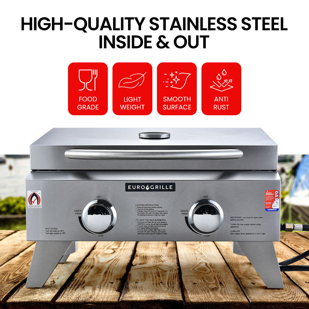 EUROGRILLE 2-Burner Stainless Steel Portable Gas BBQ Grill-Home &amp; Garden &gt; BBQ-PEROZ Accessories