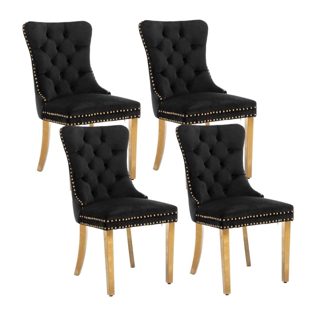 4x Velvet Dining Chairs with Golden Metal Legs-Black-Furniture &gt; Bar Stools &amp; Chairs-PEROZ Accessories