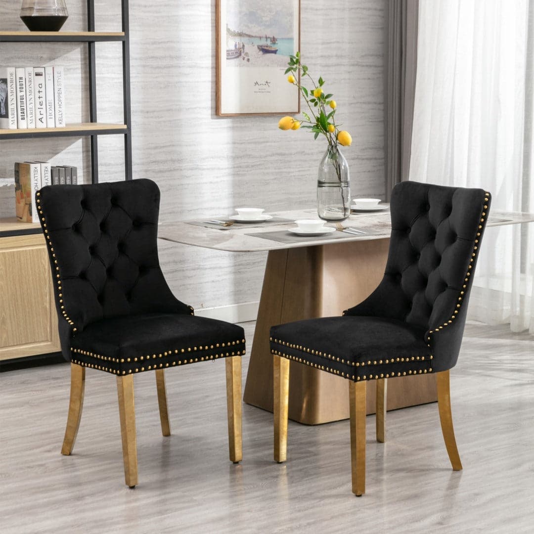 4x Velvet Dining Chairs with Golden Metal Legs-Black-Furniture &gt; Bar Stools &amp; Chairs-PEROZ Accessories