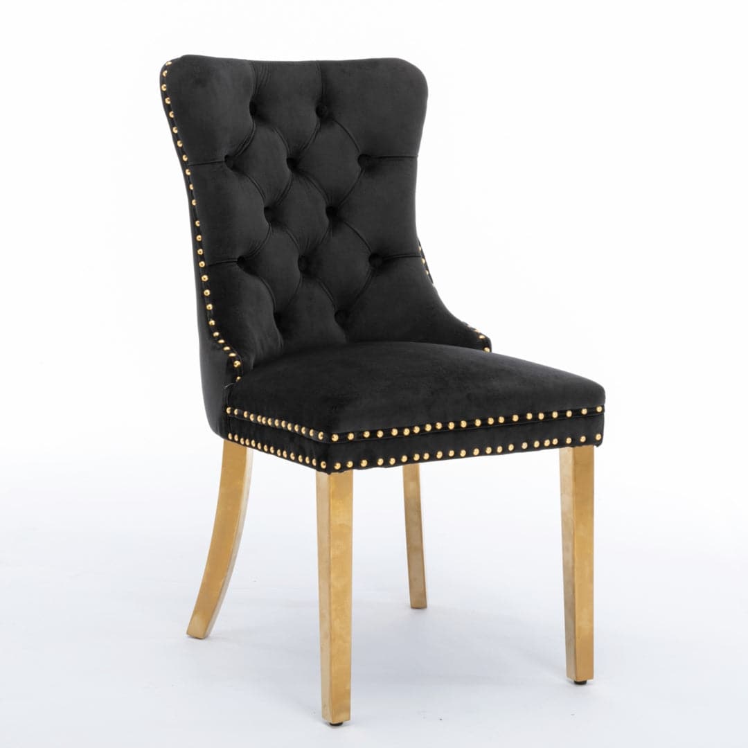 4x Velvet Dining Chairs with Golden Metal Legs-Black-Furniture &gt; Bar Stools &amp; Chairs-PEROZ Accessories