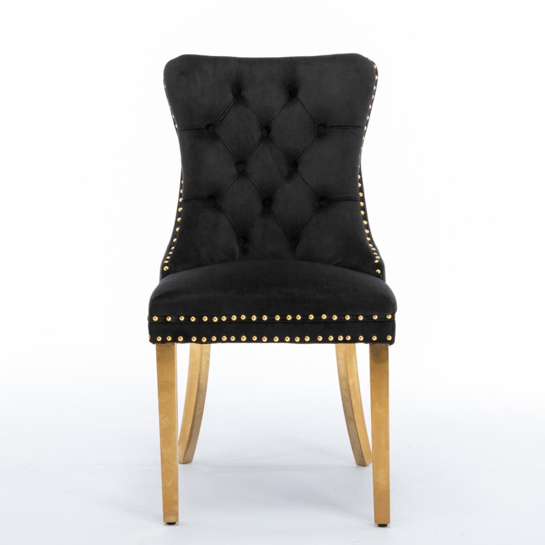 4x Velvet Dining Chairs with Golden Metal Legs-Black-Furniture &gt; Bar Stools &amp; Chairs-PEROZ Accessories