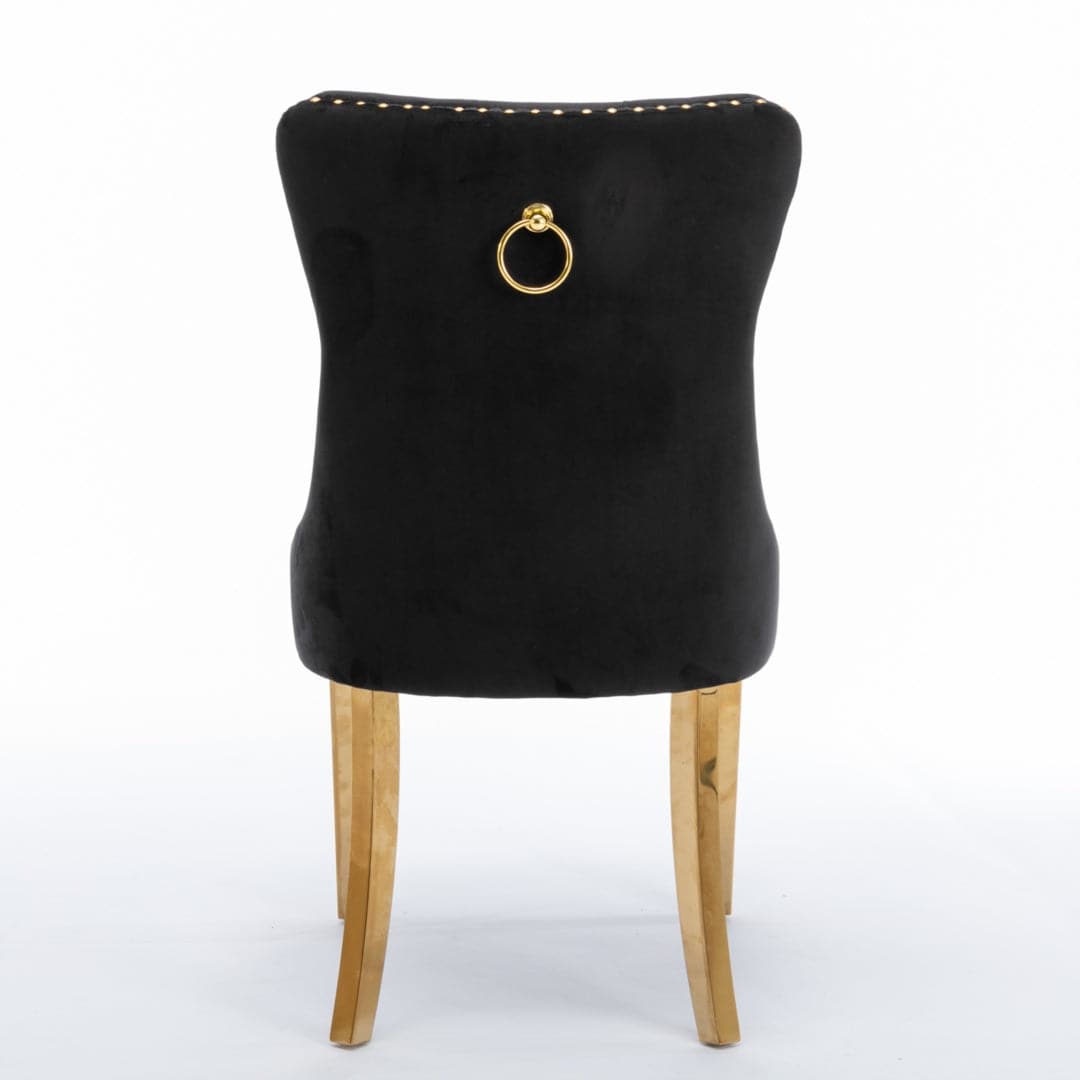 4x Velvet Dining Chairs with Golden Metal Legs-Black-Furniture &gt; Bar Stools &amp; Chairs-PEROZ Accessories