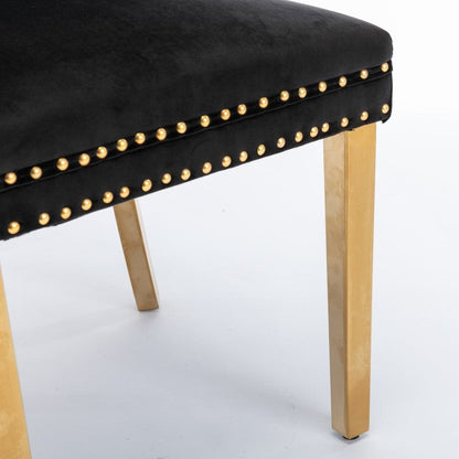 4x Velvet Dining Chairs with Golden Metal Legs-Black-Furniture &gt; Bar Stools &amp; Chairs-PEROZ Accessories