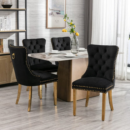 4x Velvet Dining Chairs with Golden Metal Legs-Black-Furniture &gt; Bar Stools &amp; Chairs-PEROZ Accessories