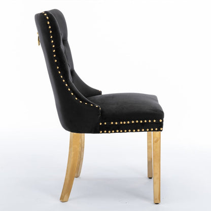 4x Velvet Dining Chairs with Golden Metal Legs-Black-Furniture &gt; Bar Stools &amp; Chairs-PEROZ Accessories