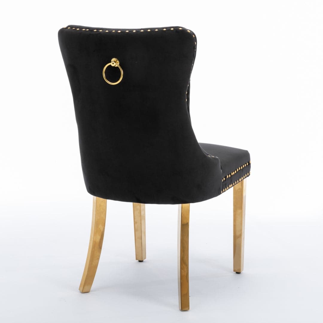 4x Velvet Dining Chairs with Golden Metal Legs-Black-Furniture &gt; Bar Stools &amp; Chairs-PEROZ Accessories