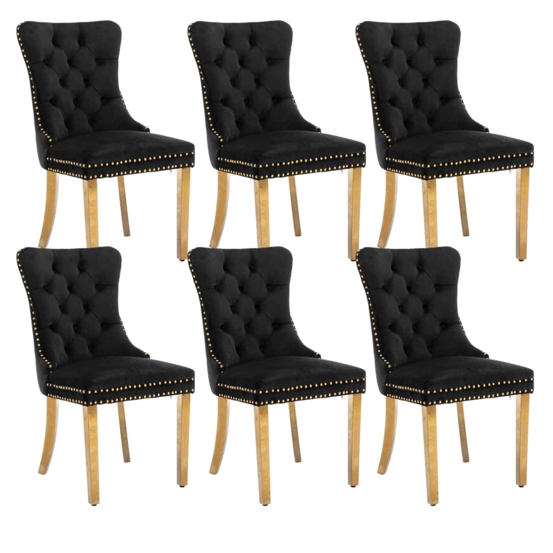 6x Velvet Dining Chairs with Golden Metal Legs-Black-Furniture &gt; Bar Stools &amp; Chairs-PEROZ Accessories