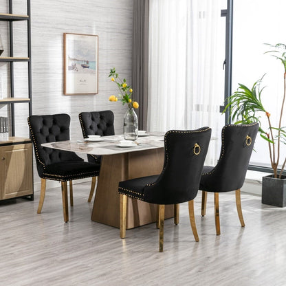 6x Velvet Dining Chairs with Golden Metal Legs-Black-Furniture &gt; Bar Stools &amp; Chairs-PEROZ Accessories