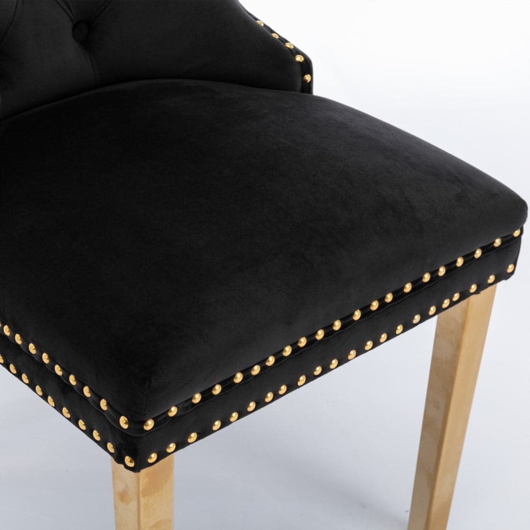 6x Velvet Dining Chairs with Golden Metal Legs-Black-Furniture &gt; Bar Stools &amp; Chairs-PEROZ Accessories