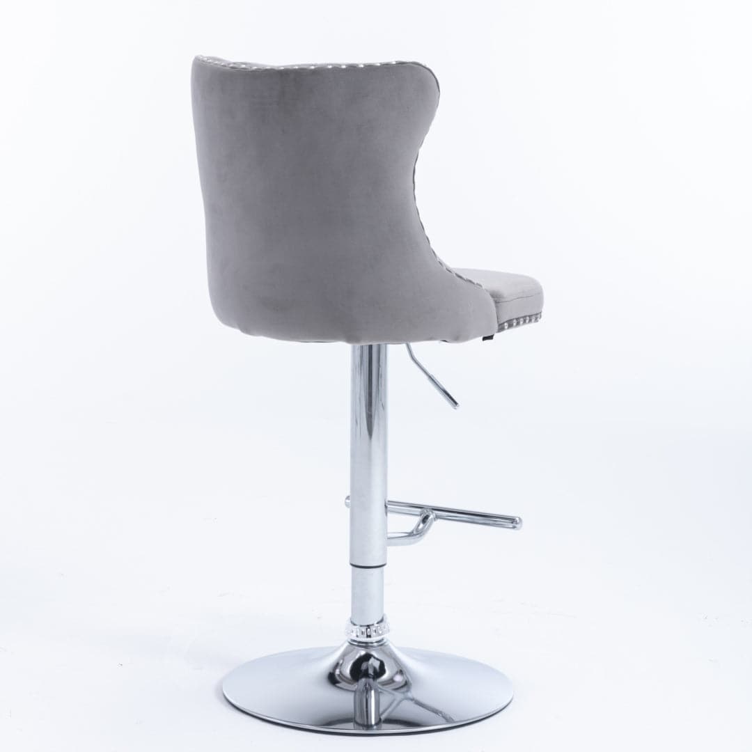 4x Height Adjustable Swivel Bar Stool Velvet Stud Barstool with Footrest and Chromed Base- Gray-Furniture &gt; Bar Stools &amp; Chairs-PEROZ Accessories