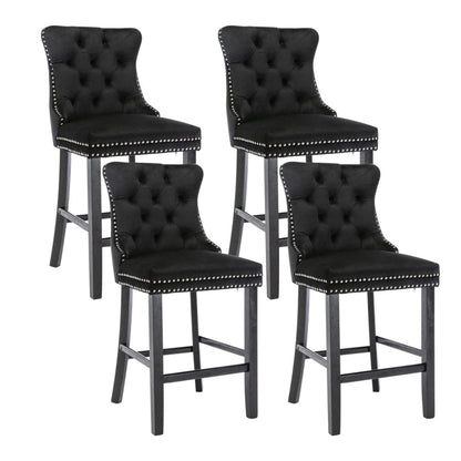 4X Velvet Bar Stools with Studs Trim Wooden Legs Tufted Dining Chairs Kitchen-Furniture &gt; Bar Stools &amp; Chairs-PEROZ Accessories