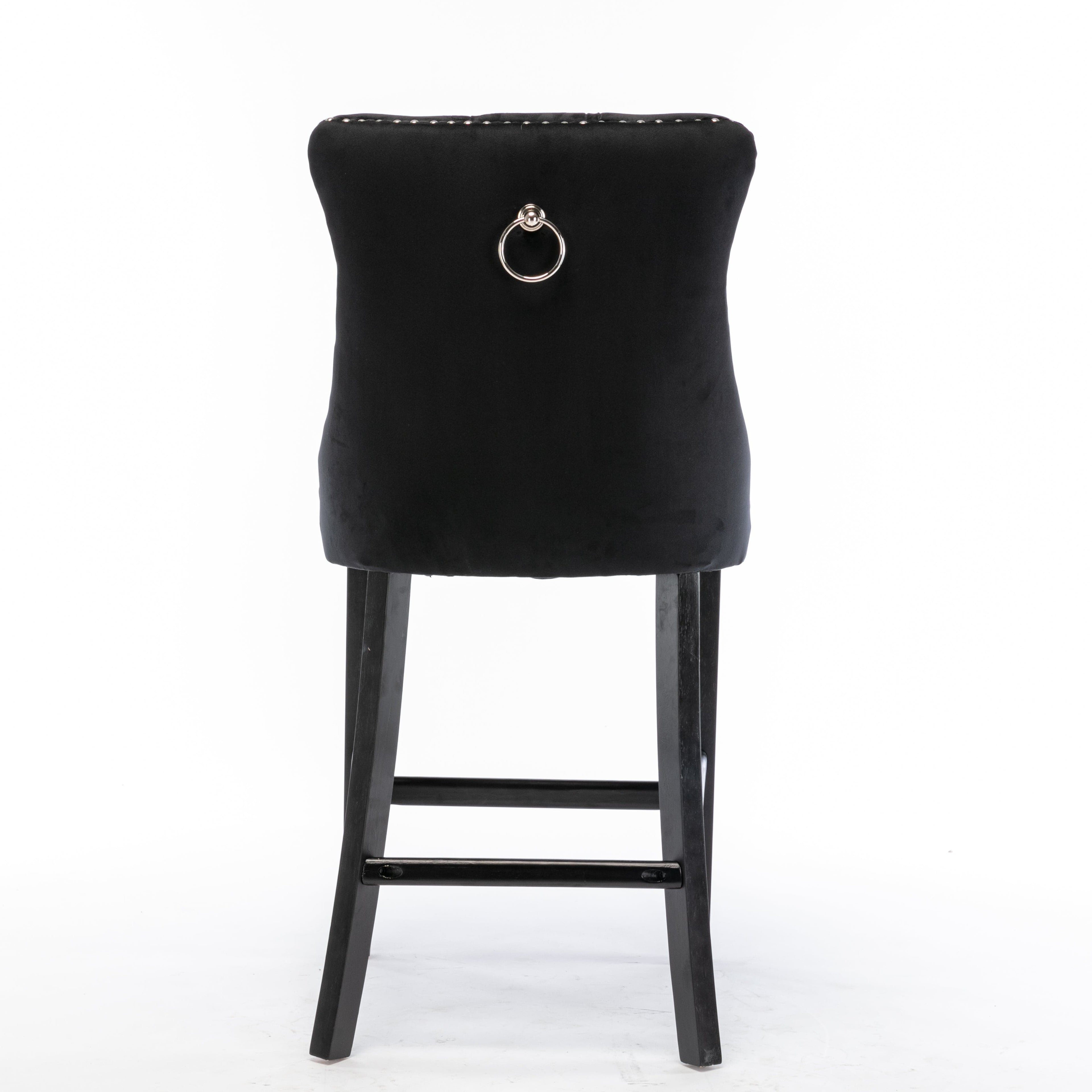 4X Velvet Bar Stools with Studs Trim Wooden Legs Tufted Dining Chairs Kitchen-Furniture &gt; Bar Stools &amp; Chairs-PEROZ Accessories