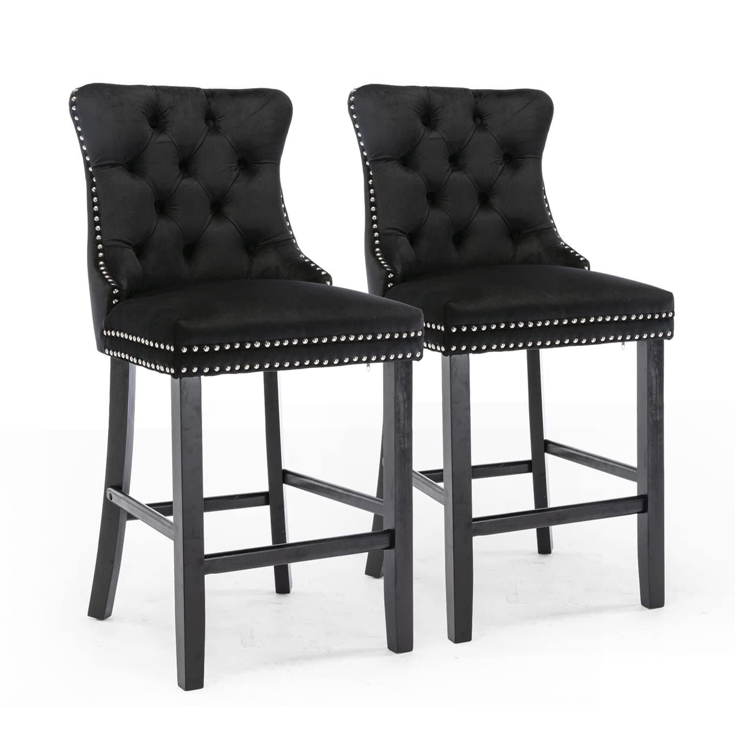 4X Velvet Bar Stools with Studs Trim Wooden Legs Tufted Dining Chairs Kitchen-Furniture &gt; Bar Stools &amp; Chairs-PEROZ Accessories