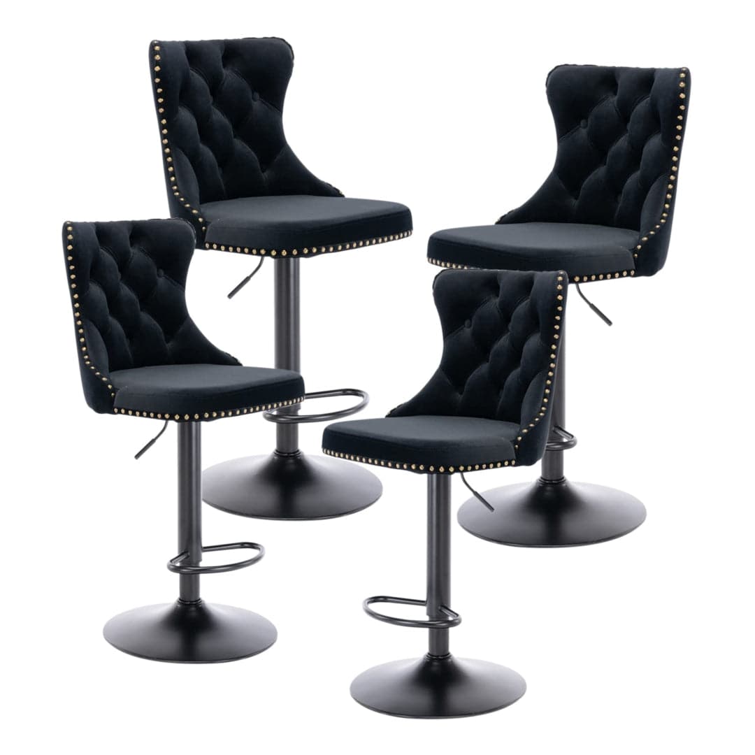 4x Height Adjustable Swivel Bar Stool Velvet Nailhead Barstool with Footrest-Furniture &gt; Bar Stools &amp; Chairs-PEROZ Accessories