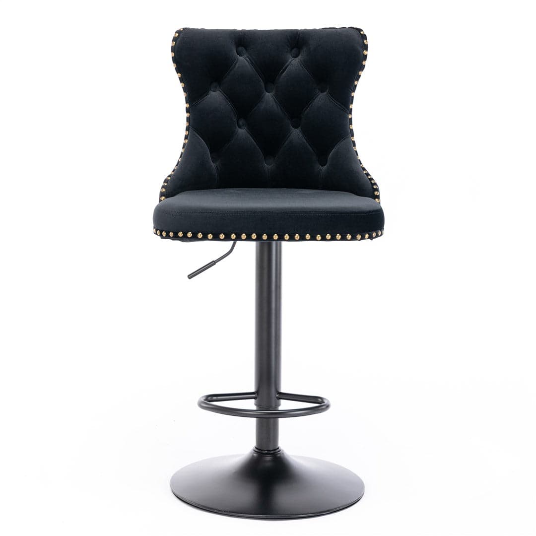 4x Height Adjustable Swivel Bar Stool Velvet Nailhead Barstool with Footrest-Furniture &gt; Bar Stools &amp; Chairs-PEROZ Accessories