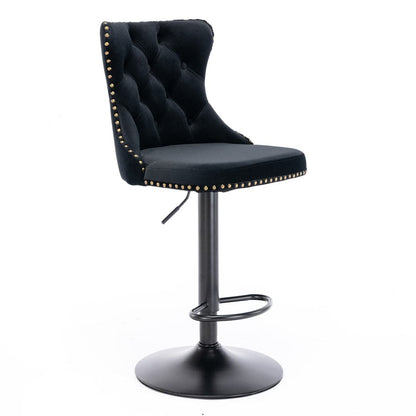 4x Height Adjustable Swivel Bar Stool Velvet Nailhead Barstool with Footrest-Furniture &gt; Bar Stools &amp; Chairs-PEROZ Accessories