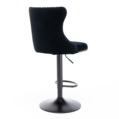 4x Height Adjustable Swivel Bar Stool Velvet Nailhead Barstool with Footrest-Furniture &gt; Bar Stools &amp; Chairs-PEROZ Accessories