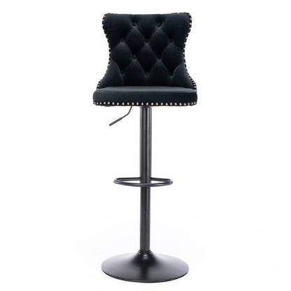 4x Height Adjustable Swivel Bar Stool Velvet Nailhead Barstool with Footrest-Furniture &gt; Bar Stools &amp; Chairs-PEROZ Accessories