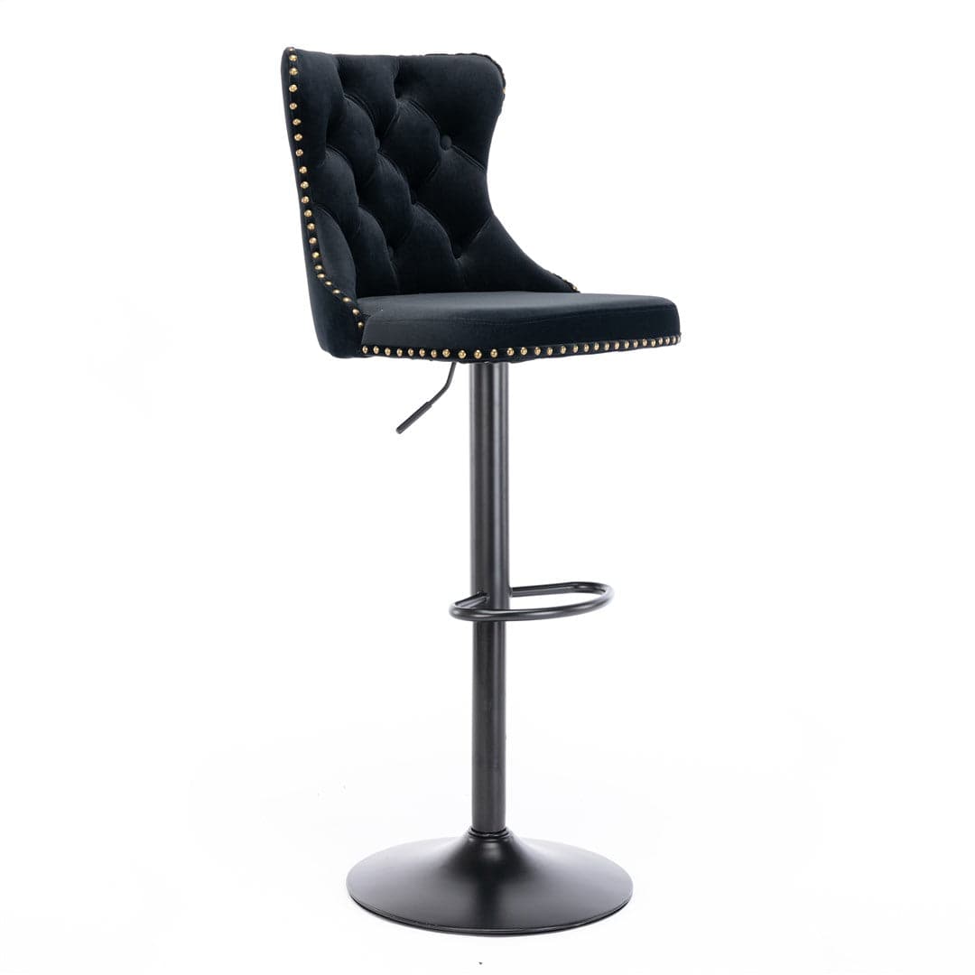 4x Height Adjustable Swivel Bar Stool Velvet Nailhead Barstool with Footrest-Furniture &gt; Bar Stools &amp; Chairs-PEROZ Accessories