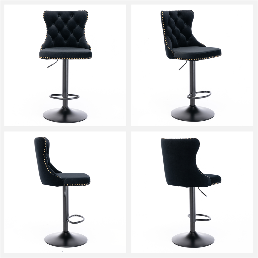 4x Height Adjustable Swivel Bar Stool Velvet Nailhead Barstool with Footrest-Furniture &gt; Bar Stools &amp; Chairs-PEROZ Accessories