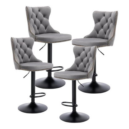 4x Height Adjustable Swivel Bar Stool Velvet Nailhead Barstool with Footrest-Furniture &gt; Bar Stools &amp; Chairs-PEROZ Accessories