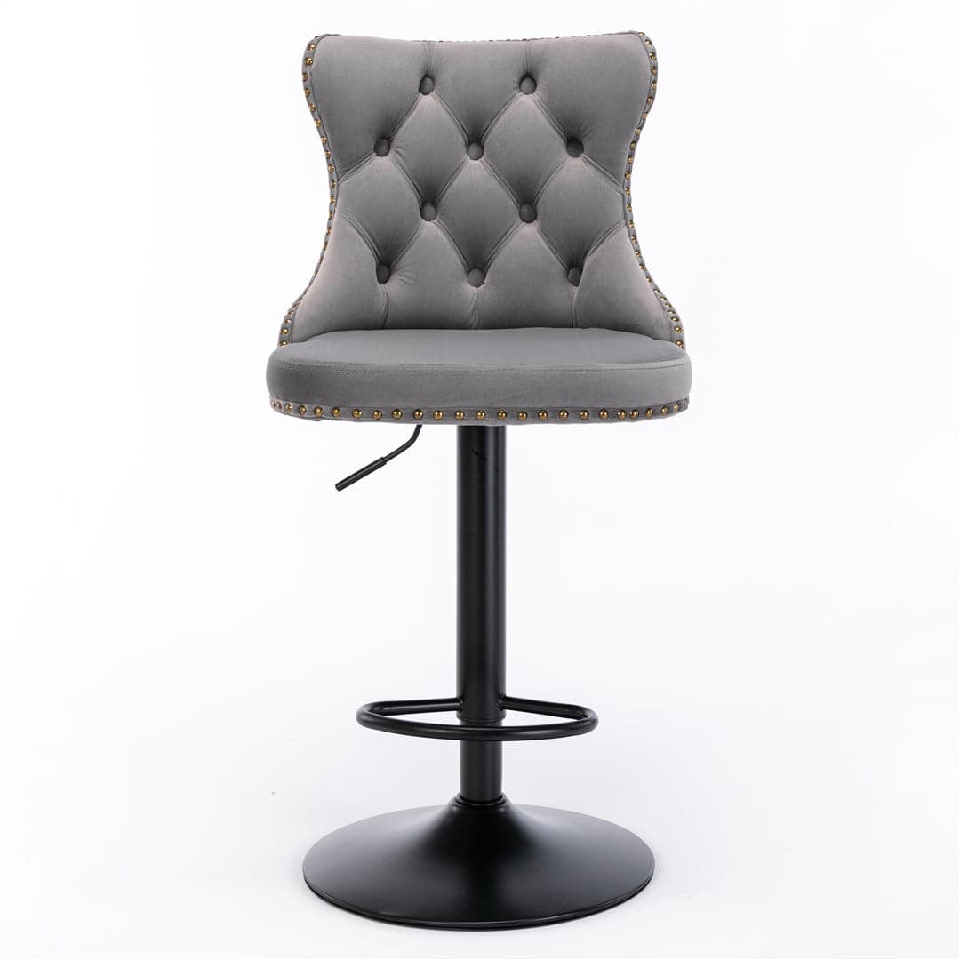 4x Height Adjustable Swivel Bar Stool Velvet Nailhead Barstool with Footrest-Furniture &gt; Bar Stools &amp; Chairs-PEROZ Accessories