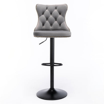 4x Height Adjustable Swivel Bar Stool Velvet Nailhead Barstool with Footrest-Furniture &gt; Bar Stools &amp; Chairs-PEROZ Accessories