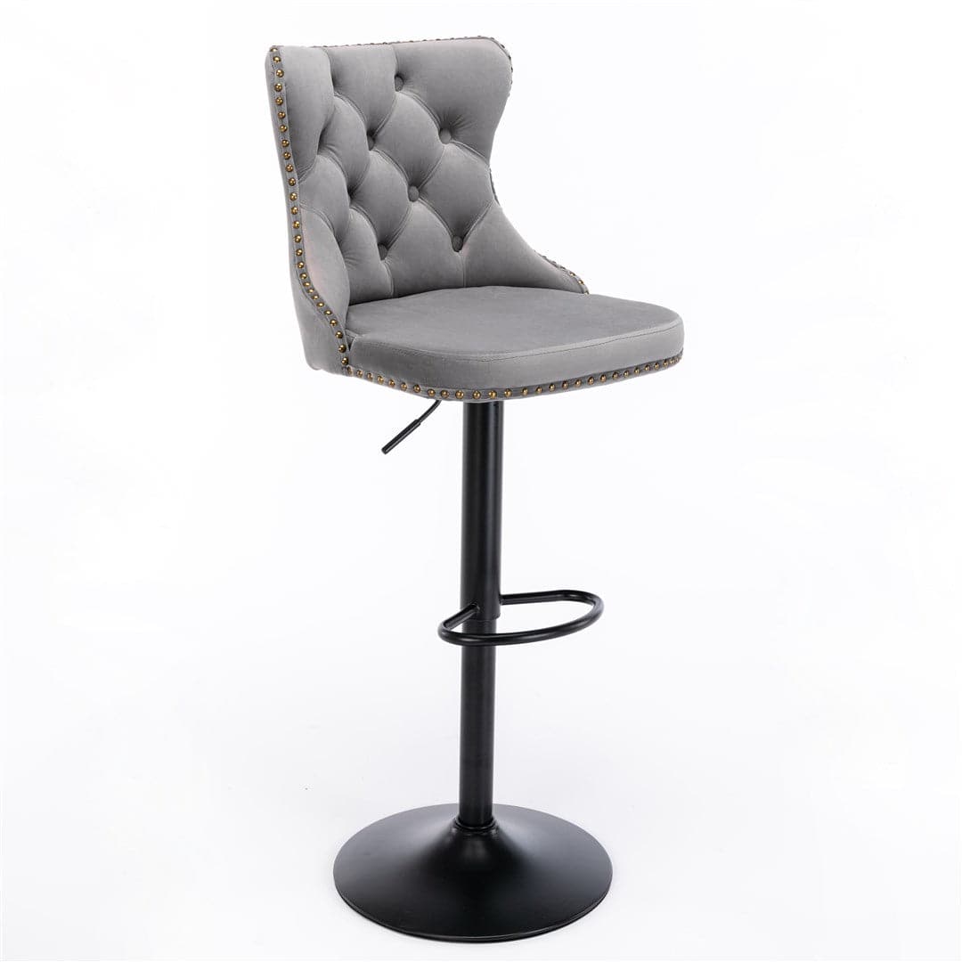 4x Height Adjustable Swivel Bar Stool Velvet Nailhead Barstool with Footrest-Furniture &gt; Bar Stools &amp; Chairs-PEROZ Accessories