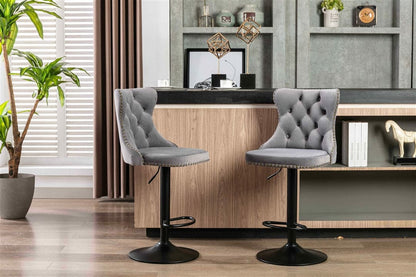 4x Height Adjustable Swivel Bar Stool Velvet Nailhead Barstool with Footrest-Furniture &gt; Bar Stools &amp; Chairs-PEROZ Accessories