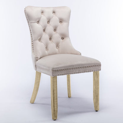 8x Velvet Dining Chairs Upholstered Tufted Kithcen Chair with Solid Wood Legs Stud Trim and Ring-Beige-Furniture &gt; Bar Stools &amp; Chairs-PEROZ Accessories