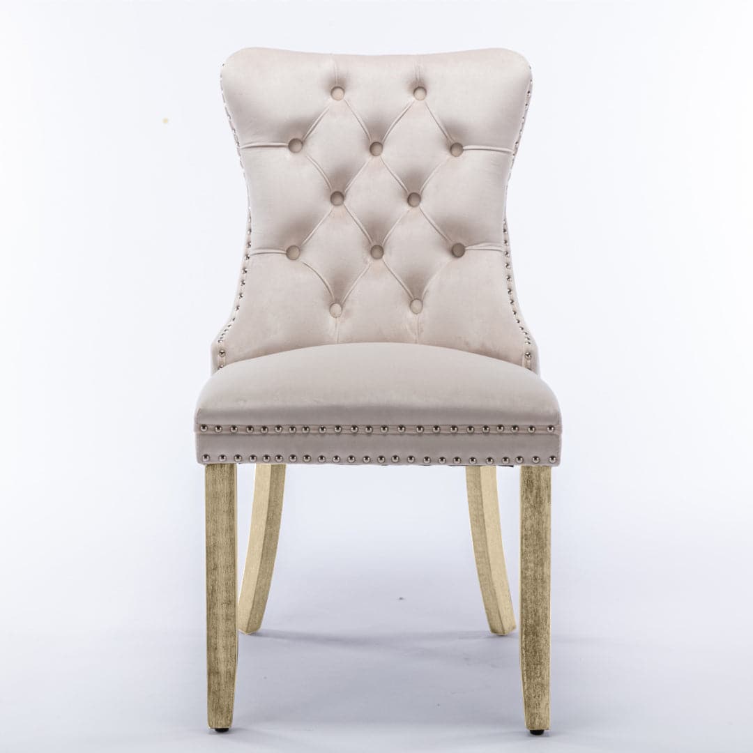 8x Velvet Dining Chairs Upholstered Tufted Kithcen Chair with Solid Wood Legs Stud Trim and Ring-Beige-Furniture &gt; Bar Stools &amp; Chairs-PEROZ Accessories