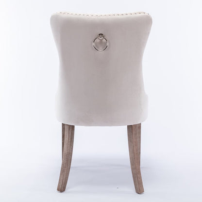 8x Velvet Dining Chairs Upholstered Tufted Kithcen Chair with Solid Wood Legs Stud Trim and Ring-Beige-Furniture &gt; Bar Stools &amp; Chairs-PEROZ Accessories