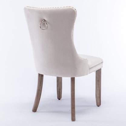 8x Velvet Dining Chairs Upholstered Tufted Kithcen Chair with Solid Wood Legs Stud Trim and Ring-Beige-Furniture &gt; Bar Stools &amp; Chairs-PEROZ Accessories