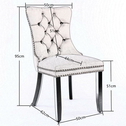 8x Velvet Dining Chairs Upholstered Tufted Kithcen Chair with Solid Wood Legs Stud Trim and Ring-Beige-Furniture &gt; Bar Stools &amp; Chairs-PEROZ Accessories