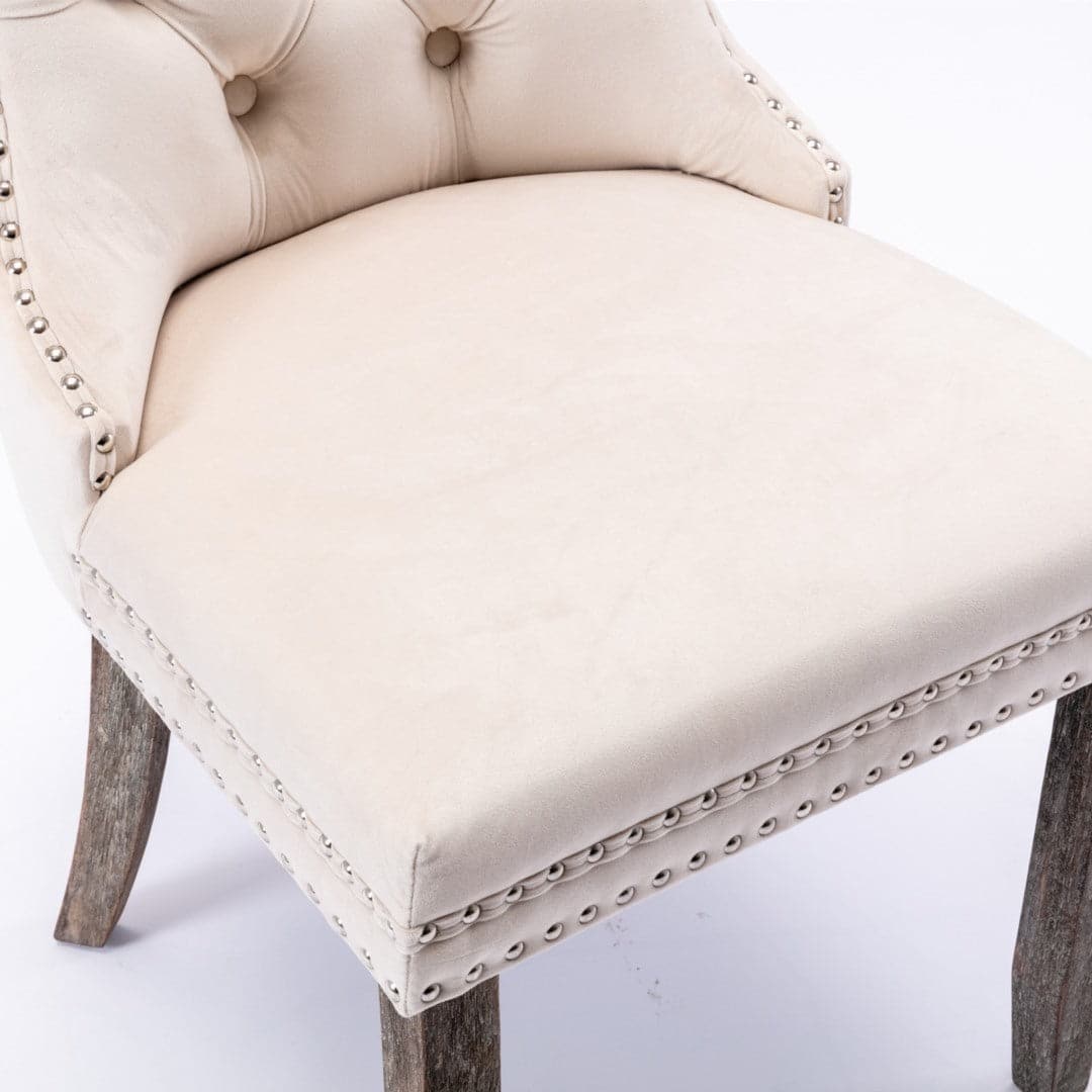 8x Velvet Dining Chairs Upholstered Tufted Kithcen Chair with Solid Wood Legs Stud Trim and Ring-Beige-Furniture &gt; Bar Stools &amp; Chairs-PEROZ Accessories