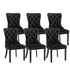 6x Velvet Dining Chairs Upholstered Tufted Kithcen Chair with Solid Wood Legs Stud Trim and Ring-Black-Furniture > Bar Stools & Chairs-PEROZ Accessories