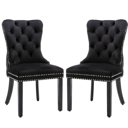 6x Velvet Dining Chairs Upholstered Tufted Kithcen Chair with Solid Wood Legs Stud Trim and Ring-Black-Furniture &gt; Bar Stools &amp; Chairs-PEROZ Accessories