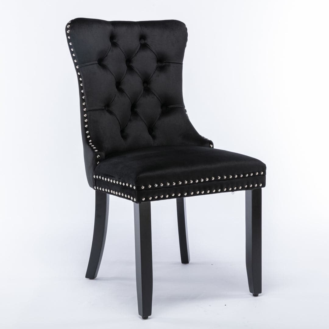 6x Velvet Dining Chairs Upholstered Tufted Kithcen Chair with Solid Wood Legs Stud Trim and Ring-Black-Furniture &gt; Bar Stools &amp; Chairs-PEROZ Accessories