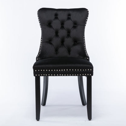 6x Velvet Dining Chairs Upholstered Tufted Kithcen Chair with Solid Wood Legs Stud Trim and Ring-Black-Furniture &gt; Bar Stools &amp; Chairs-PEROZ Accessories