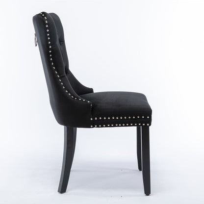 6x Velvet Dining Chairs Upholstered Tufted Kithcen Chair with Solid Wood Legs Stud Trim and Ring-Black-Furniture &gt; Bar Stools &amp; Chairs-PEROZ Accessories