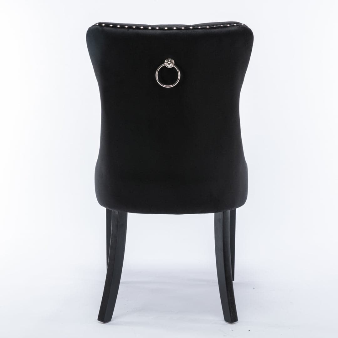 6x Velvet Dining Chairs Upholstered Tufted Kithcen Chair with Solid Wood Legs Stud Trim and Ring-Black-Furniture &gt; Bar Stools &amp; Chairs-PEROZ Accessories