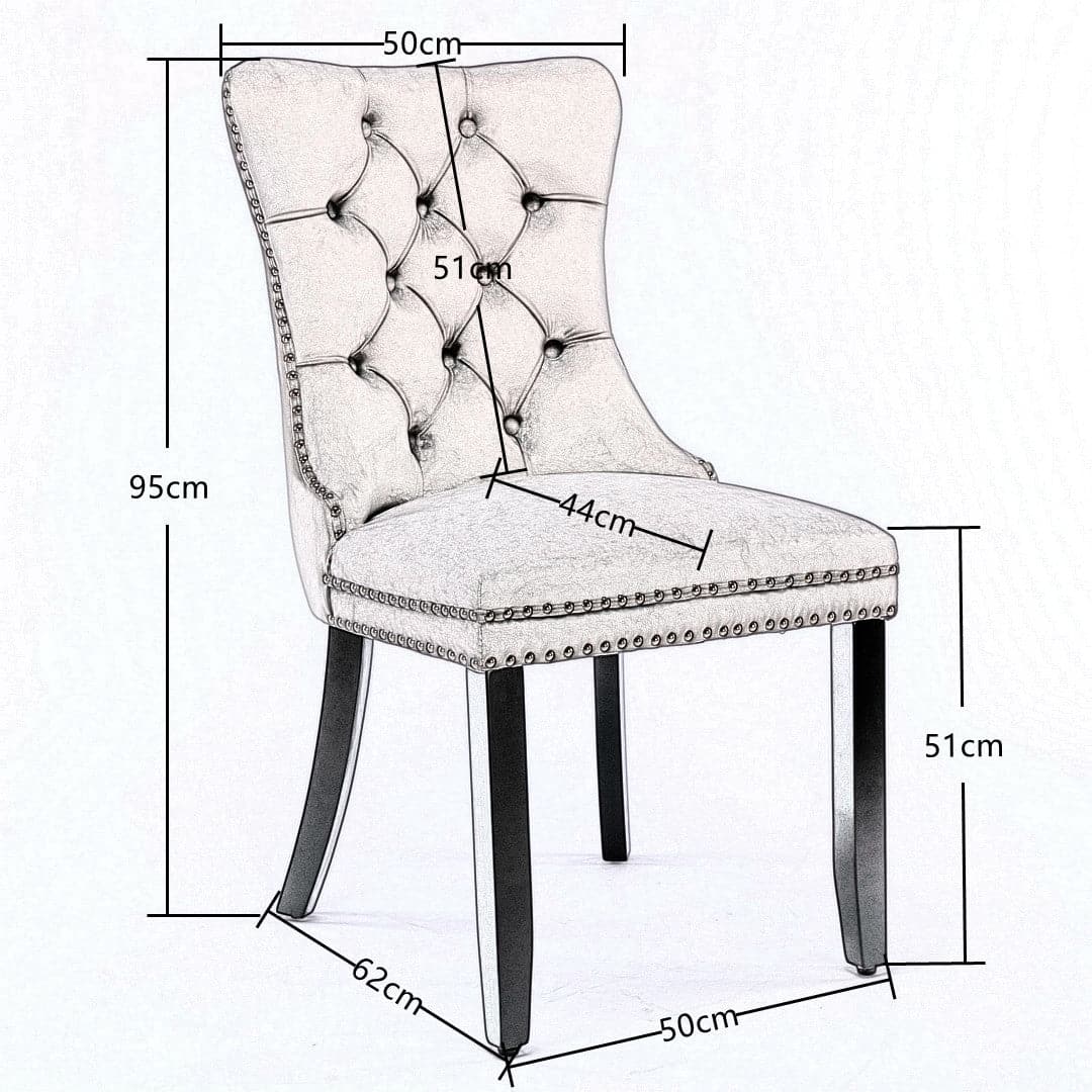 6x Velvet Dining Chairs Upholstered Tufted Kithcen Chair with Solid Wood Legs Stud Trim and Ring-Black-Furniture &gt; Bar Stools &amp; Chairs-PEROZ Accessories