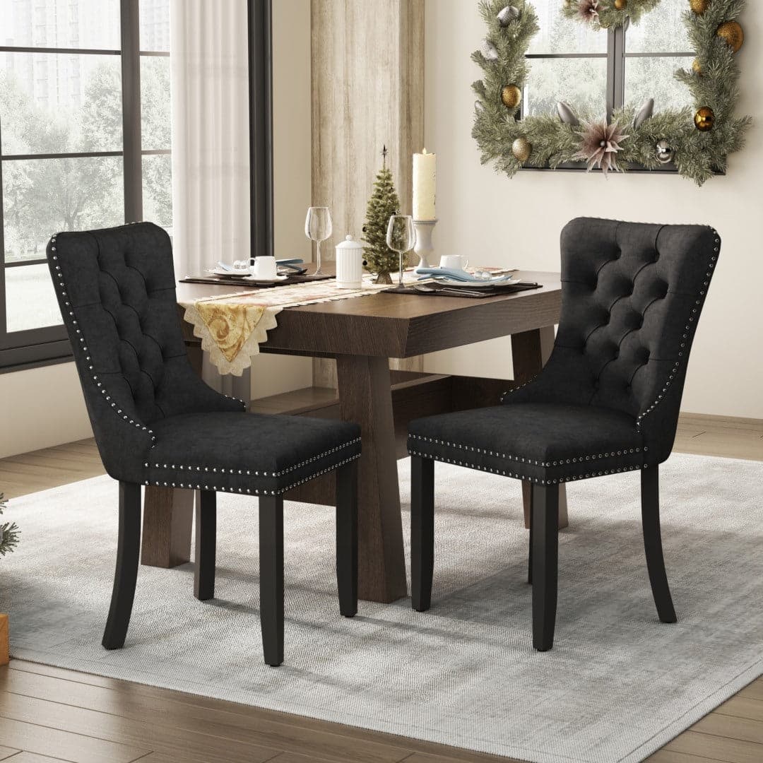 6x Velvet Dining Chairs Upholstered Tufted Kithcen Chair with Solid Wood Legs Stud Trim and Ring-Black-Furniture &gt; Bar Stools &amp; Chairs-PEROZ Accessories