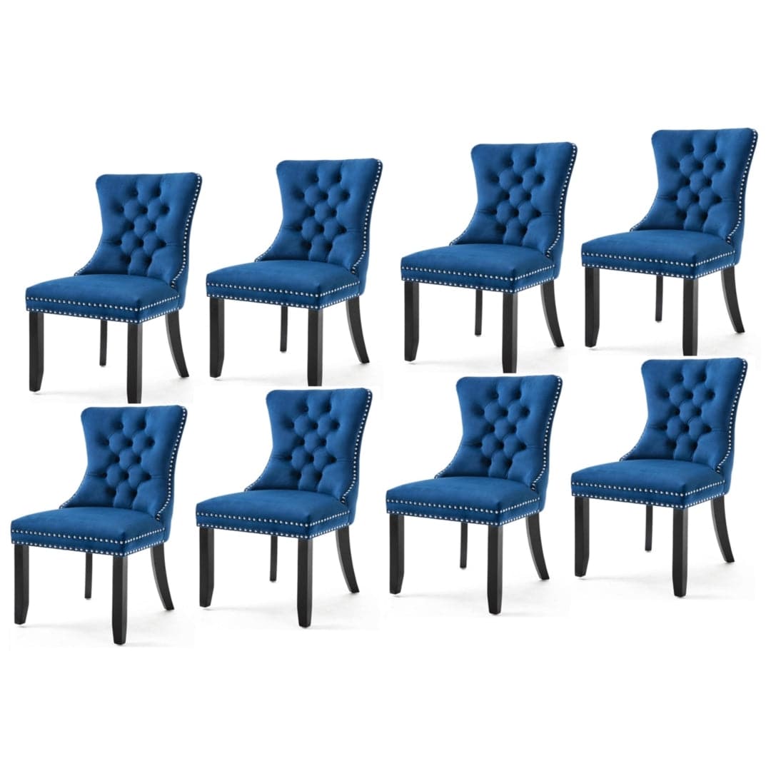 8x Velvet Dining Chairs Upholstered Tufted Kithcen Chair with Solid Wood Legs Stud Trim and Ring-Blue-Furniture &gt; Bar Stools &amp; Chairs-PEROZ Accessories